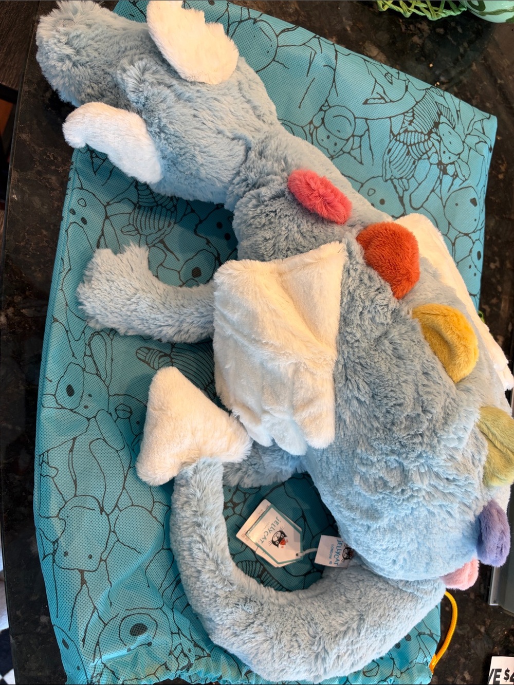 Jellycat Large Sky Dragon Toy with White and Rainbow Accents
